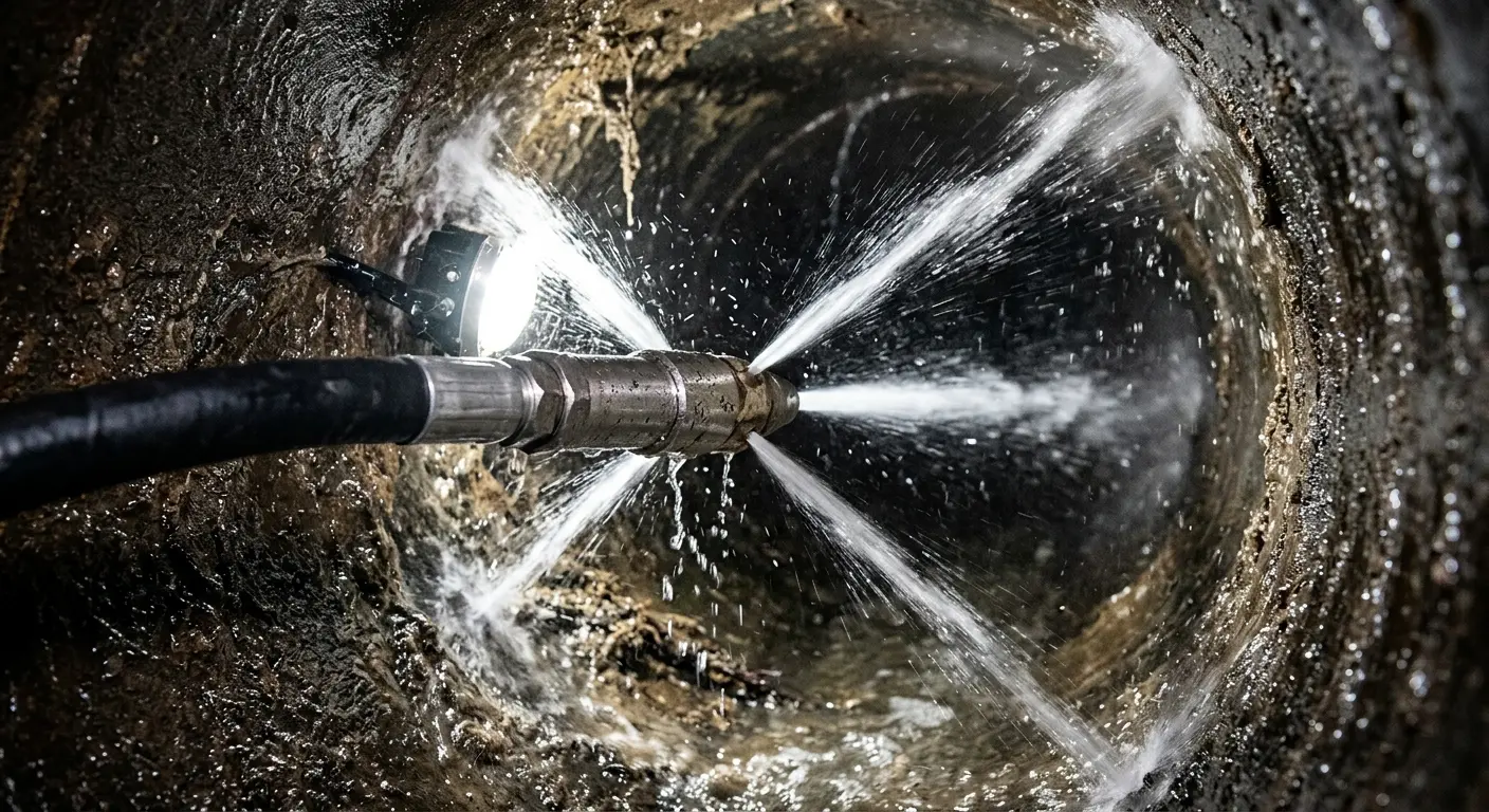 High-pressure hydro jetting nozzle cleaning sewer pipe for Storm Drain Cleaning in Mount Vernon
